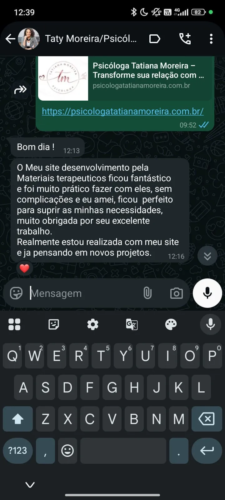 Depoimento Tatiana Moreira sobre criação de site profissional com a equipe do Psi Empreendedor