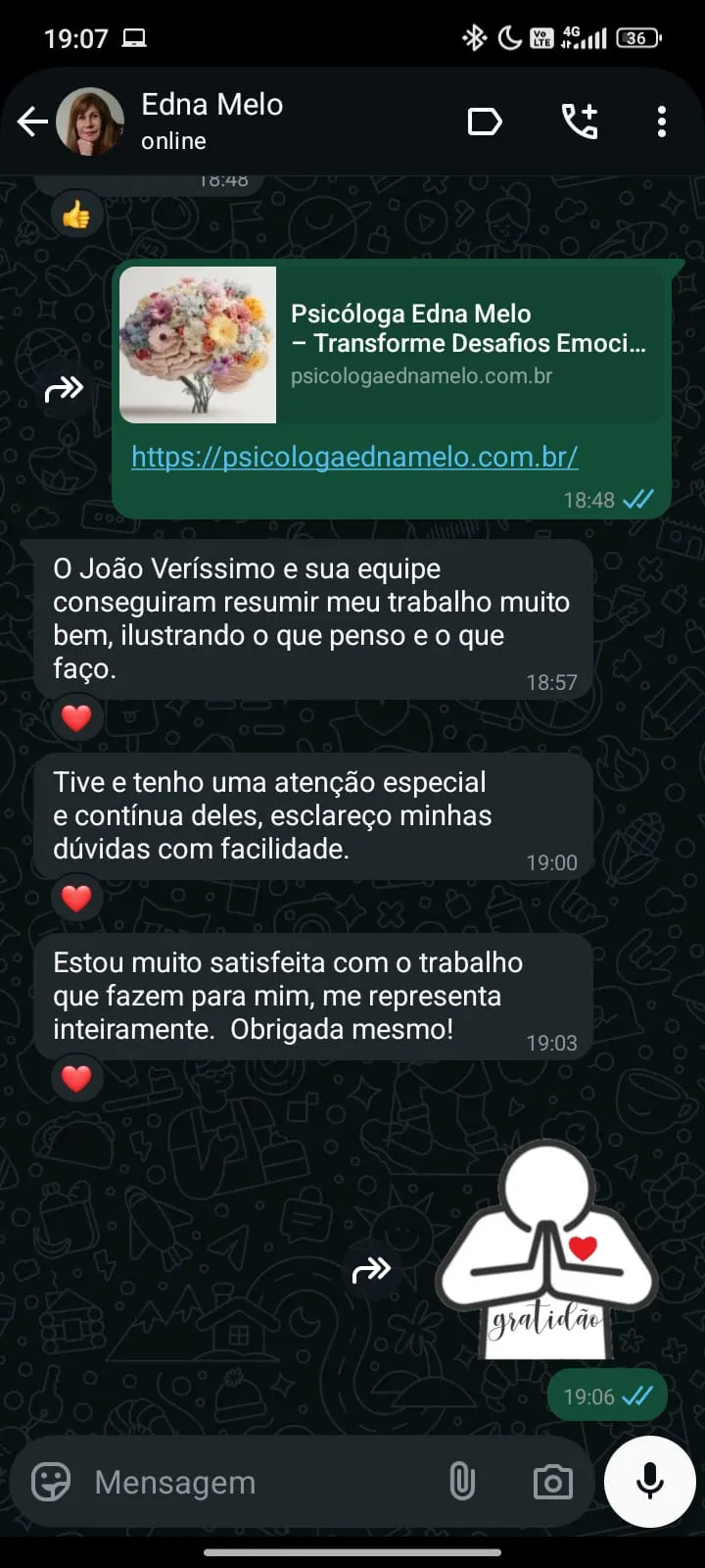 Psicóloga Edna Melo elogia o site desenvolvido pela equipe Materiais Terapêuticos e destaca a atenção e o suporte recebidos