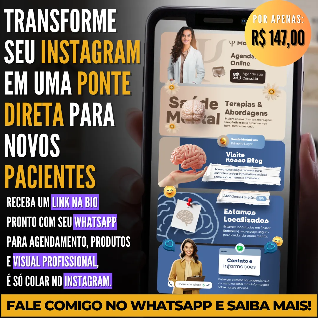como transformar o Instagram em uma ponte direta para novos pacientes, com link na bio personalizado, visual profissional e botão para agendamento no WhatsApp
