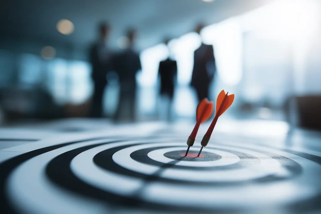 Dois dardos acertando o centro de um alvo, simbolizando estratégias integradas de marketing digital com foco em Google Meu Negócio para psicólogos.